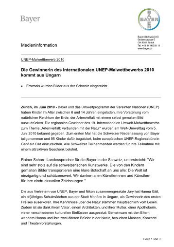 Die Gewinnerin des internationalen Unep-Malwettbewerbs ... - Bayer