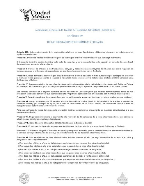 Condiciones Generales de Trabajo del Gobierno del Distrito Federal ...