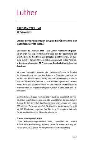 PRESSEMITTEILUNG Luther berät Huettemann-Gruppe bei ...