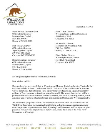 Letter to State Officials - WildEarth Guardians