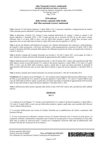 Provvedimento Sezione regionale della Sicilia prot n.974