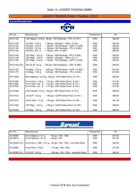 VK-Preisliste 2012-8 - LEADER TRADING GMBH