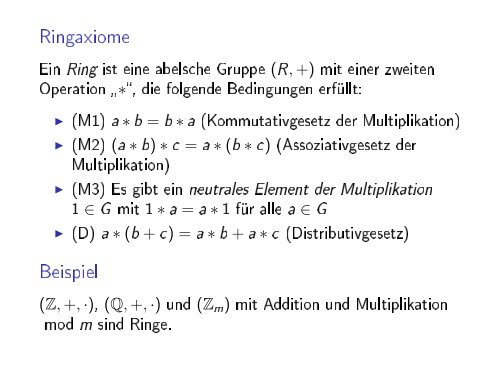 Modulare Arithmetik De nition Teilbarkeit. Beispiel