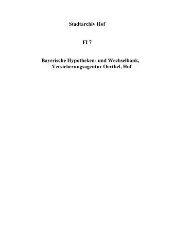 Stadtarchiv Hof FI 7 Bayerische Hypotheken- und Wechselbank ...