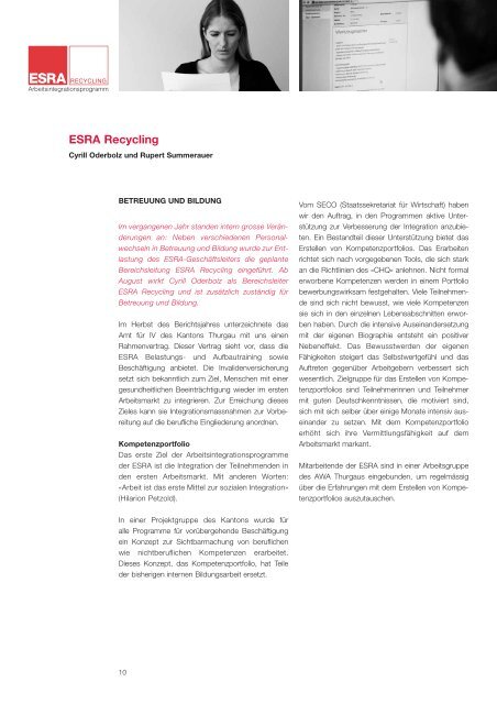 Jahresbericht 2008 ESRA Arbeitsintegration - Caritas Thurgau
