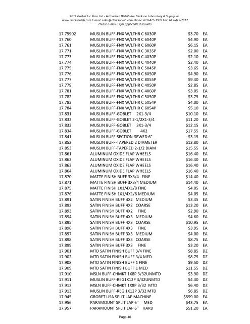 2011 Grobet Inc Price List - Clarkson Laboratory and Supply