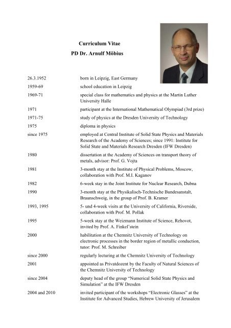 Curriculum Vitae PD Dr. Arnulf Möbius - Leibniz Institute for Solid ...