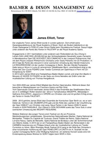 James Elliott, Tenor - BALMER & DIXON MANAGEMENT AG