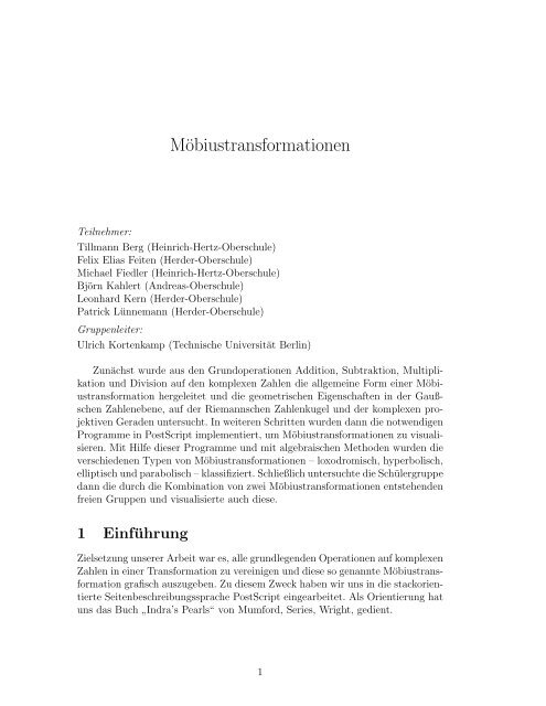 Indras Perlen: Möbiustransformationen und Dynamische Geometrie