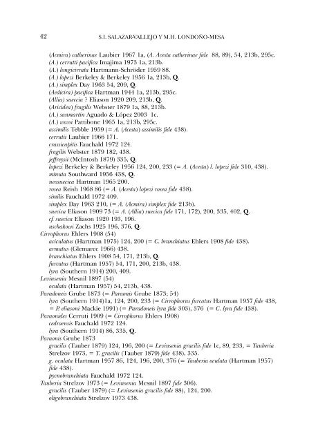 Lista de especies y bibliografía de poliquetos ... - E-journal - UNAM