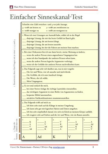 Einfacher Sinneskanal-Test - Hans-Peter Zimmermann