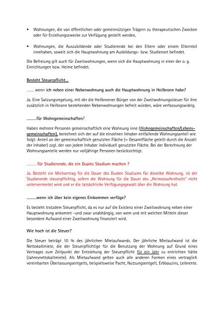 Häufig gestellte Fragen zur Zweitwohnungssteuer - Stadt Heilbronn