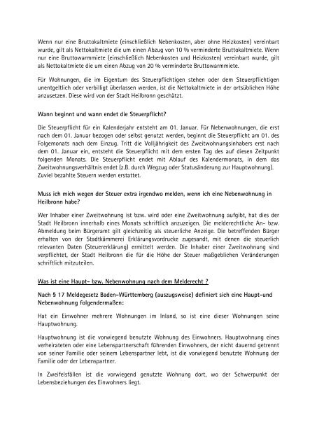 Häufig gestellte Fragen zur Zweitwohnungssteuer - Stadt Heilbronn