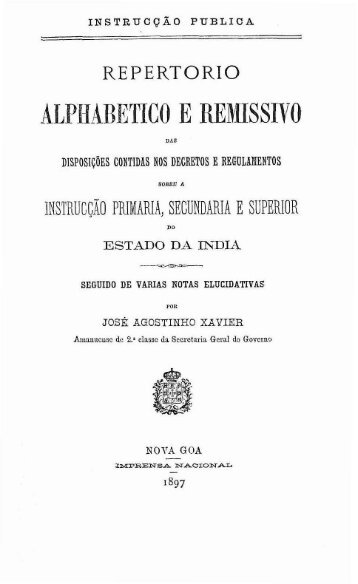 Xavier, José Agostinho, Repertorio alphabetico e remissivo das