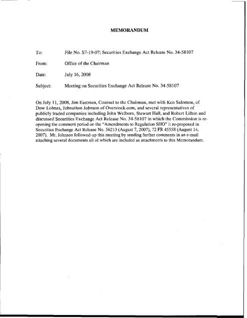 Memo to Comment File s7-19-07 - Securities and Exchange ...