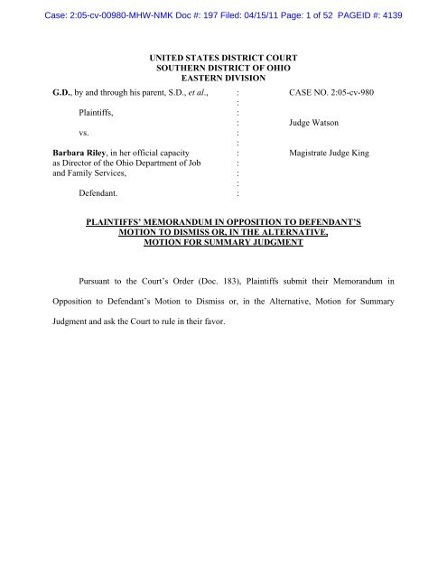 Plaintiffs Memorandum In Opposition To Defendant s Motion To 