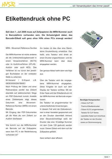 Deckblatt Druck ohne PC - Heidler Strichcode GmbH