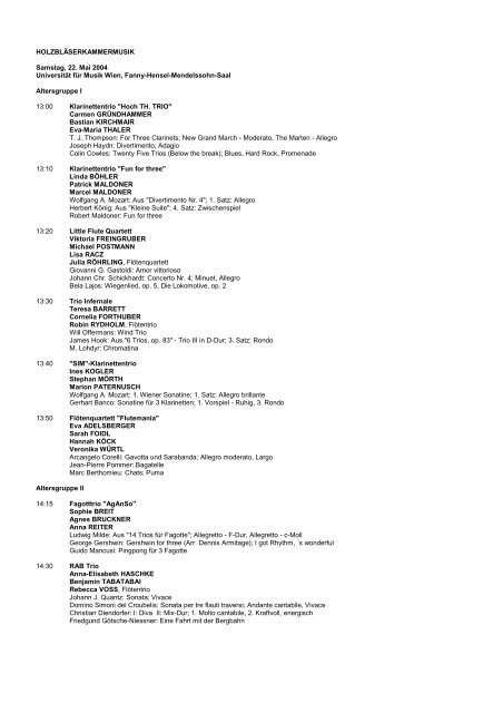 Holzbla Serkammermusik Samstag 22 Mai 2004 Komu