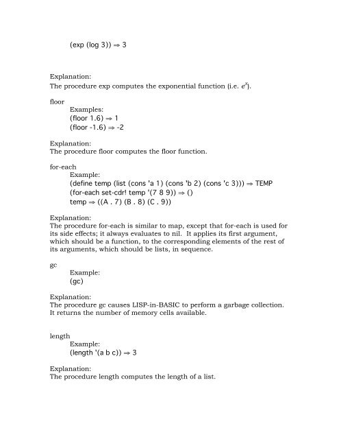 Documentation for LISP in BASIC