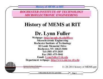 History of MEMS at RIT Dr. Lynn Fuller - People - Rochester Institute ...