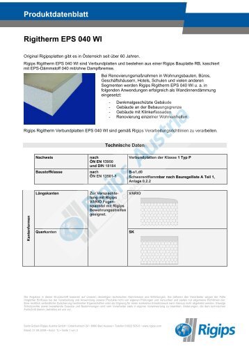 Produktdatenblatt Rigitherm EPS 040 WI - Rigips