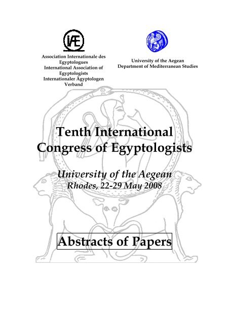 Tenth International Congress of Egyptologists Abstracts of Papers