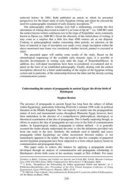 Tenth International Congress of Egyptologists Abstracts of Papers