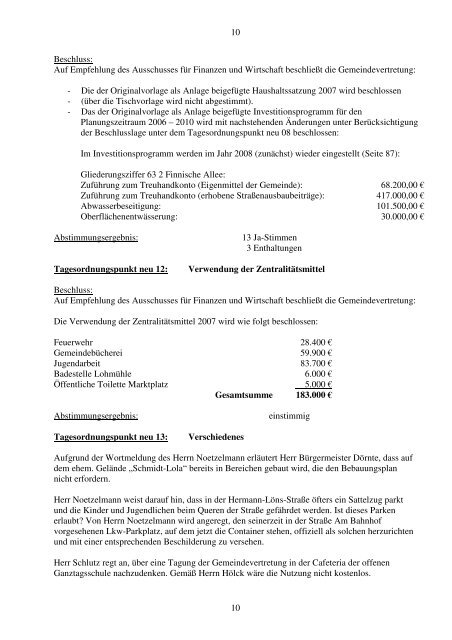 Protokoll Gemeindevertretung vom 07.12.2006 - Hohenlockstedt