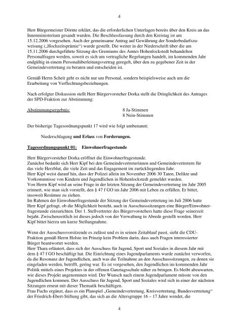 Protokoll Gemeindevertretung vom 07.12.2006 - Hohenlockstedt