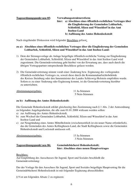 Protokoll Gemeindevertretung vom 07.12.2006 - Hohenlockstedt