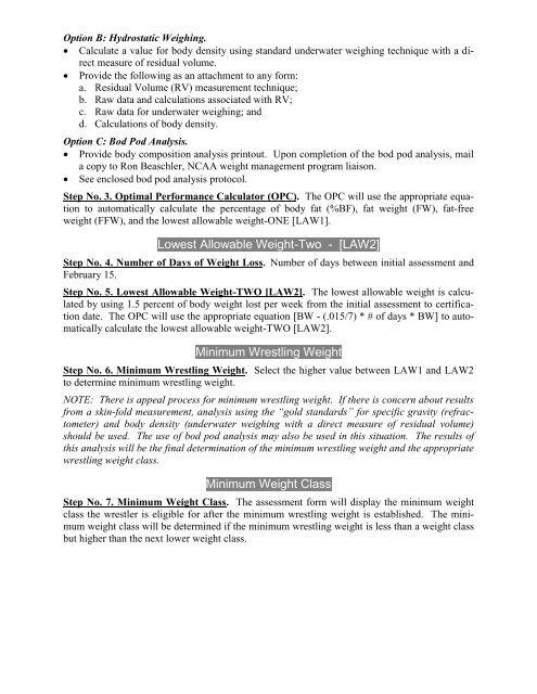 NCAA Wrestling Weight Management Program For 2011 - NAIA