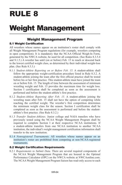 NCAA Wrestling Weight Management Program For 2011 - NAIA