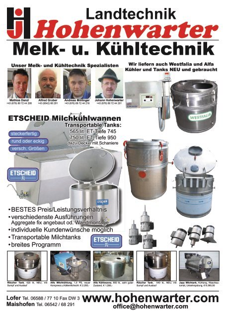 Melk- u. Kühltechnik - Landtechnik Hohenwarter