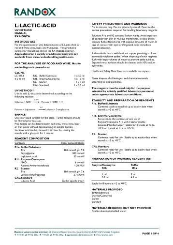 L-LACTIC-ACID - Randox Food Diagnostics