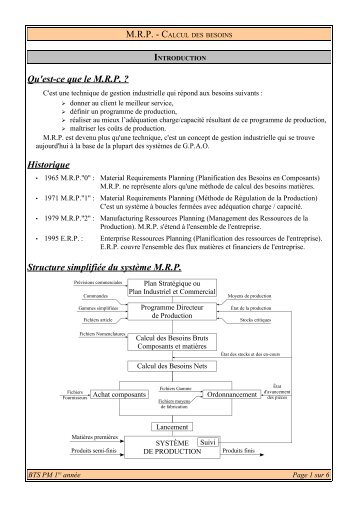 Qu'est-ce que le M.R.P. ? Historique Structure simplifiée du système ...
