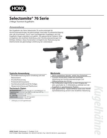 Serie 76 "Selectomite" 3/2-Wege Kugelzapfenhahn - bei Hoke GmbH