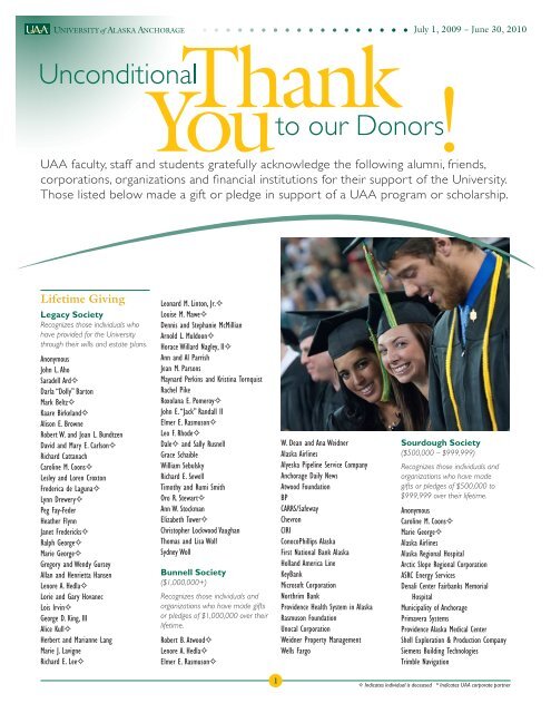 UAA faculty, staff and students gratefully acknowledge the following