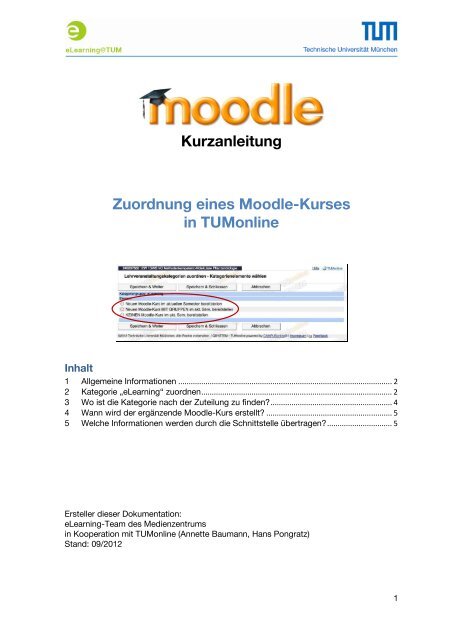 Kurzanleitung Zuordnung eines Moodle-Kurses in ... - Moodle - TUM