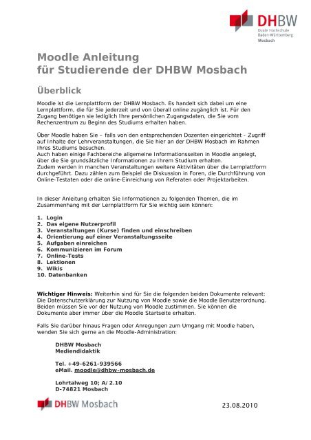 Lernplattform Moodle - DHBW Mosbach