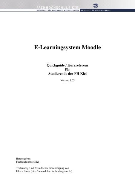 E-Learningsystem Moodle - FH Kiel E-Learning - Fachhochschule Kiel