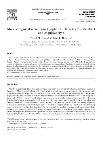 Mood congruent memory in Dysphoria - Acsu Buffalo - University at ...