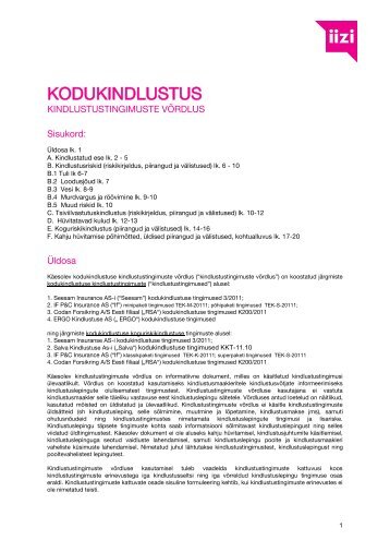 Kodukindlustuse tingimuste võrdlus - Iizi.net