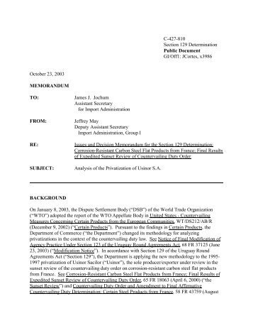 Decision Memo - Import Administration - Department of Commerce