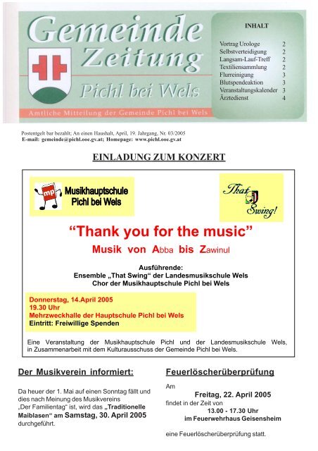 “Thank you for the music” Musik von Abba bis Zawinul - Pichl bei Wels