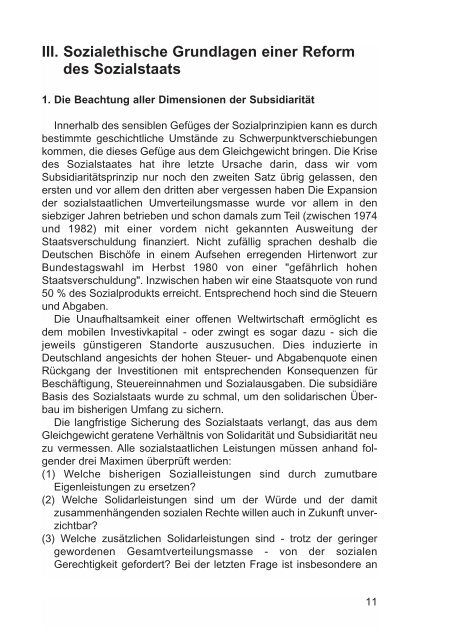 Die Katholische Soziallehre und die Reform des Sozialstaates - BKU