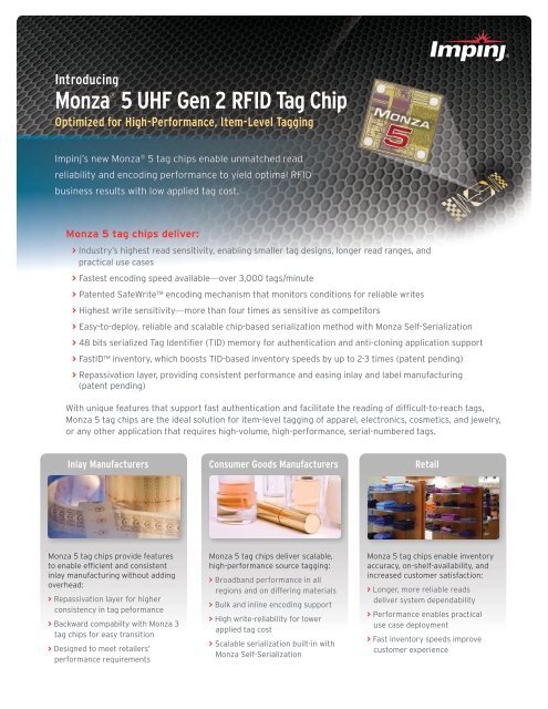 Monza 5 Tag Chips Brochure - Impinj