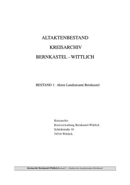 altaktenbestand kreisarchiv bernkastel - Landkreis Bernkastel-Wittlich