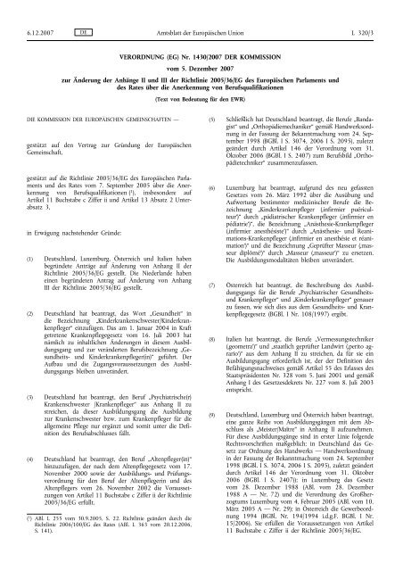 VERORDNUNG (EG) Nr. 1430/2007 DER KOMMISSION ... - EUR-Lex