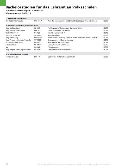 Studienverzeichnis Wintersemester 2009/10 [pdf] - Pädagogische ...