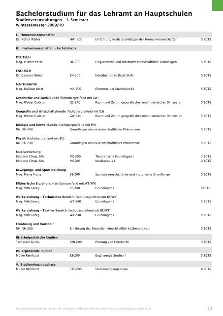 Studienverzeichnis Wintersemester 2009/10 [pdf] - Pädagogische ...